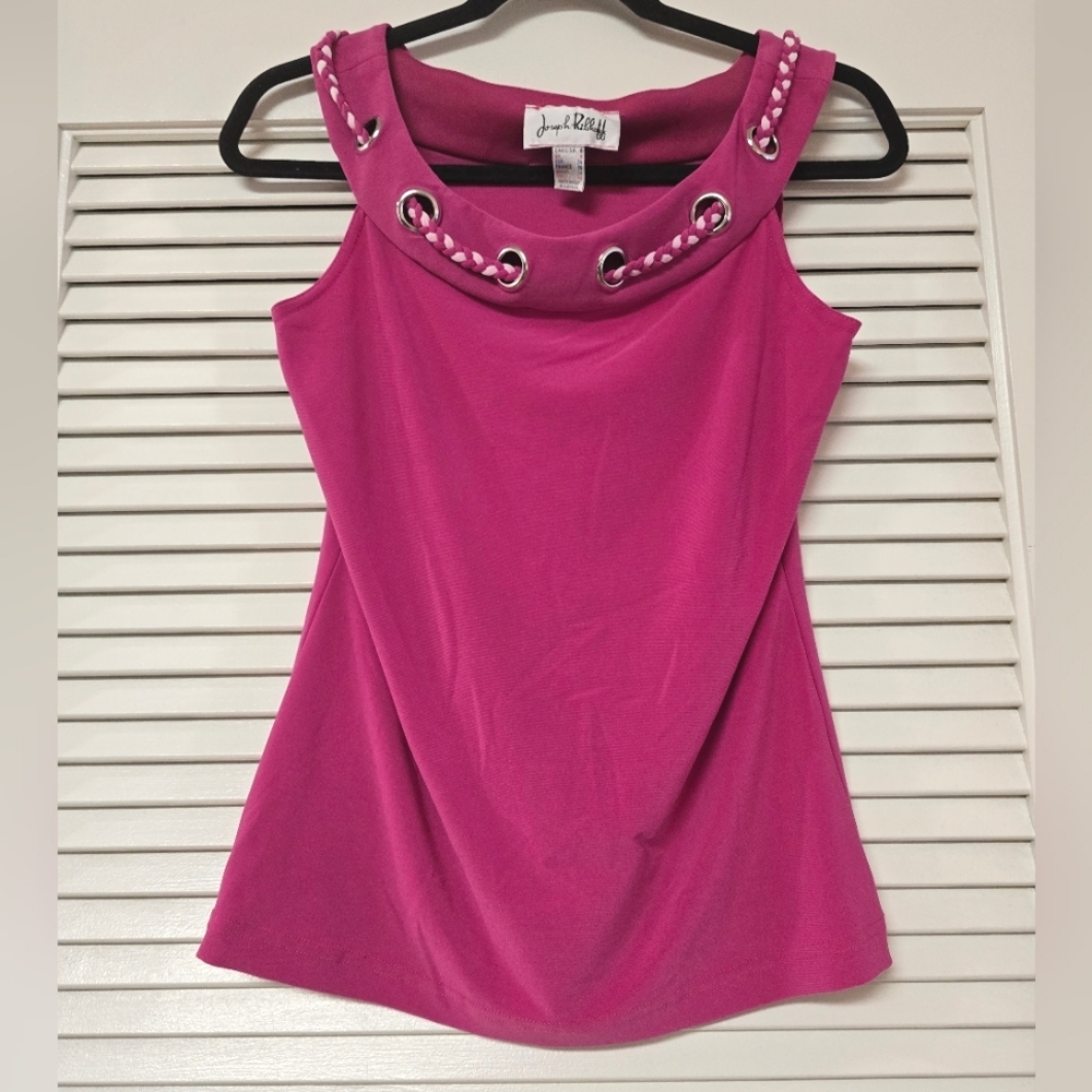 Joseph Ribkoff - Pink & White Sleeveless Rope Detail Top